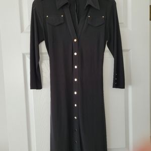 Cache Black Dress with belt. Polyester/Spandex. Size Small.
